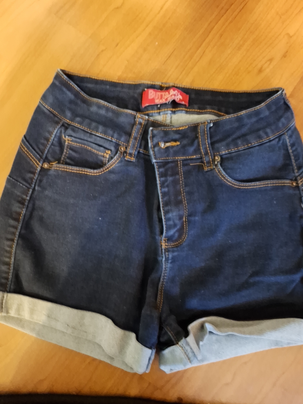 Butt I Love You Wax Jean Dark Wash Denim Cuffed Shorts (CFD 078)